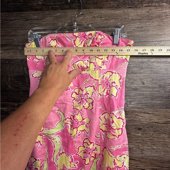 Lilly Pulitzer Pink and Yellow Strapless Bodycon Dress Size 4 - Picture 10 of 11